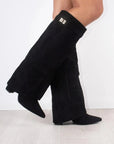 Womens Suede Boots High Shaft Black Genuine Suede Comfortable Block Heel Zipper 1