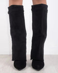Womens Suede Boots High Shaft Black Genuine Suede Comfortable Block Heel Zipper 2