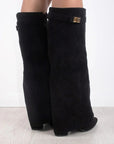 Womens Suede Boots High Shaft Black Genuine Suede Comfortable Block Heel Zipper 3
