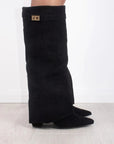 Womens Suede Boots High Shaft Black Genuine Suede Comfortable Block Heel Zipper 4