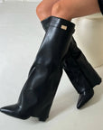 Womens Suede Boots High Shaft Black Genuine Suede Comfortable Block Heel Zipper 10