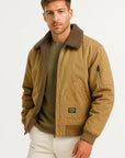 Mens Bomber Jacket Cotton Canvas Sherpa Lined Wind Resistant 1