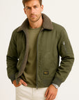 Mens Bomber Jacket Cotton Canvas Sherpa Lined Wind Resistant 4