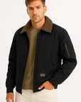 Mens Bomber Jacket Cotton Canvas Sherpa Lined Wind Resistant 5