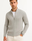 Mens Cardigan Grey Ribbed Knit Lightweight Casual and Formal Design for Men 1