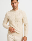 Mens Crewneck Sweater Cotton Blend Cable Knit Lightweight Stylish Design 4