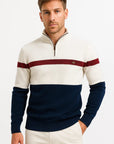 Mens Pullover Sweater Cotton Blend Color Block Casual Half-Zip 1