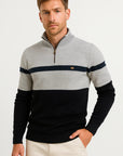 Mens Pullover Sweater Cotton Blend Color Block Casual Half-Zip 2