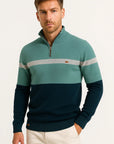 Mens Pullover Sweater Cotton Blend Color Block Casual Half-Zip 3
