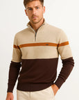 Mens Pullover Sweater Cotton Blend Color Block Casual Half-Zip 4