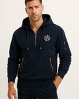 Mens Hoodie Blue Cotton Multi-Zip Embroidered Casual Sports with Zipper Pockets 4