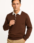 Mens Polo Shirt Cotton Blend Quarter Button Collar Smart Casual Long Sleeve 1