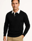 Mens Polo Shirt Cotton Blend Quarter Button Collar Smart Casual Long Sleeve 2