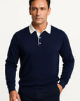 Mens Polo Shirt Cotton Blend Quarter Button Collar Smart Casual Long Sleeve 3