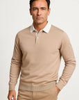 Mens Polo Shirt Cotton Blend Quarter Button Collar Smart Casual Long Sleeve 4
