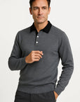 Mens Polo Shirt Cotton Blend Quarter Button Collar Smart Casual Long Sleeve 5