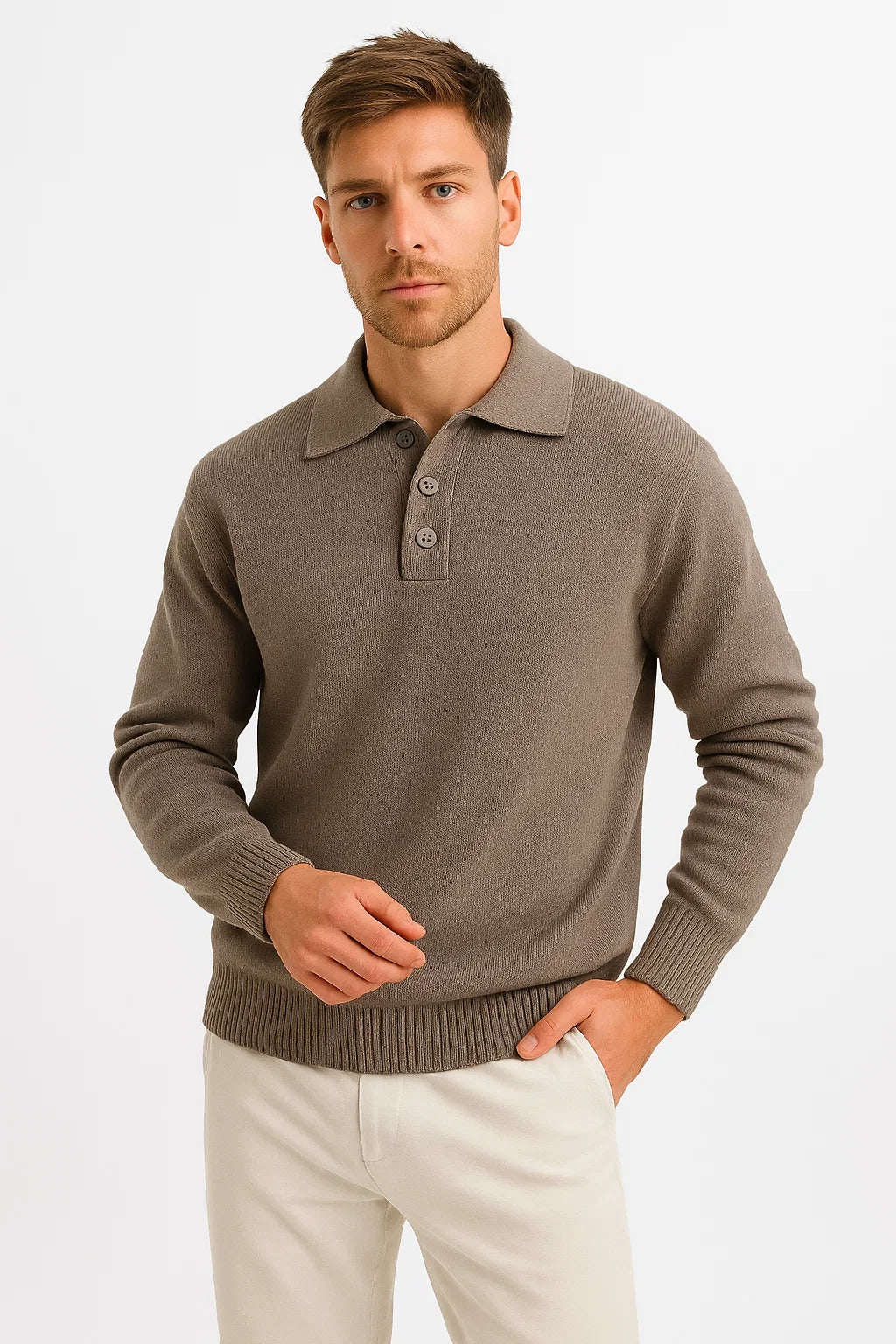 Mens Polo Sweater Cotton Blend Classic Knit Pullover with Structured Collar 1