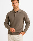 Mens Polo Sweater Cotton Blend Classic Knit Pullover with Structured Collar 1