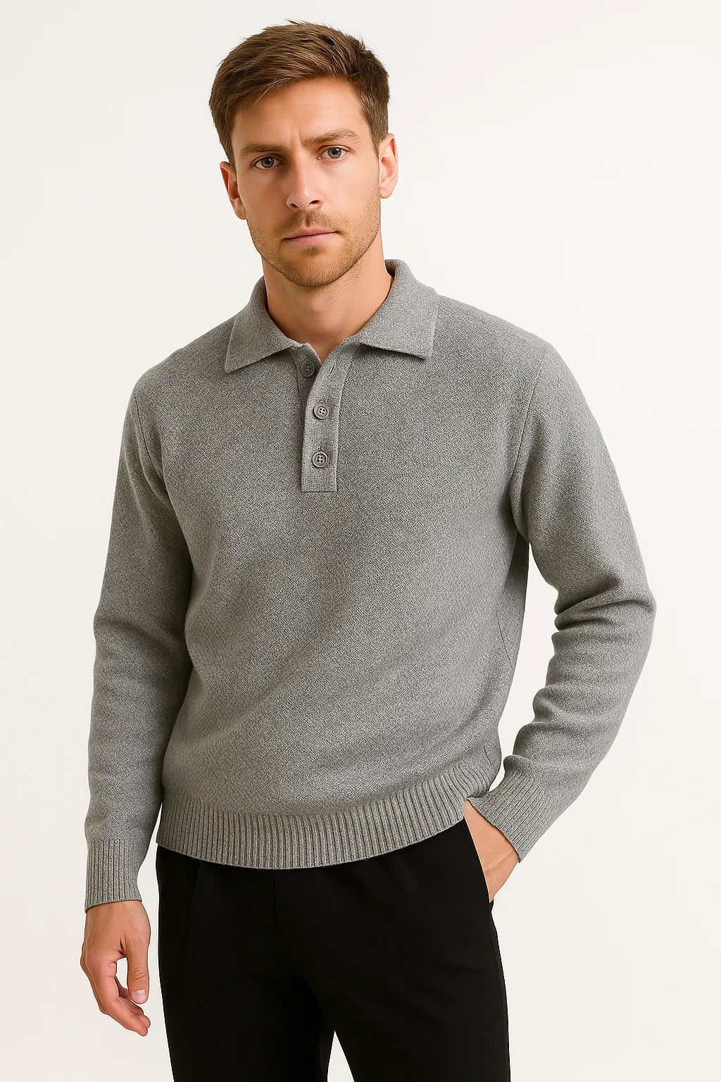 Mens Polo Sweater Cotton Blend Classic Knit Pullover with Structured Collar 3