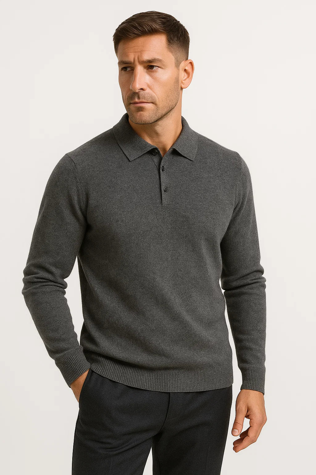 Mens Polo Sweater Merino Wool Long Sleeve Classic Knit 1