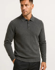 Mens Polo Sweater Merino Wool Long Sleeve Classic Knit 1
