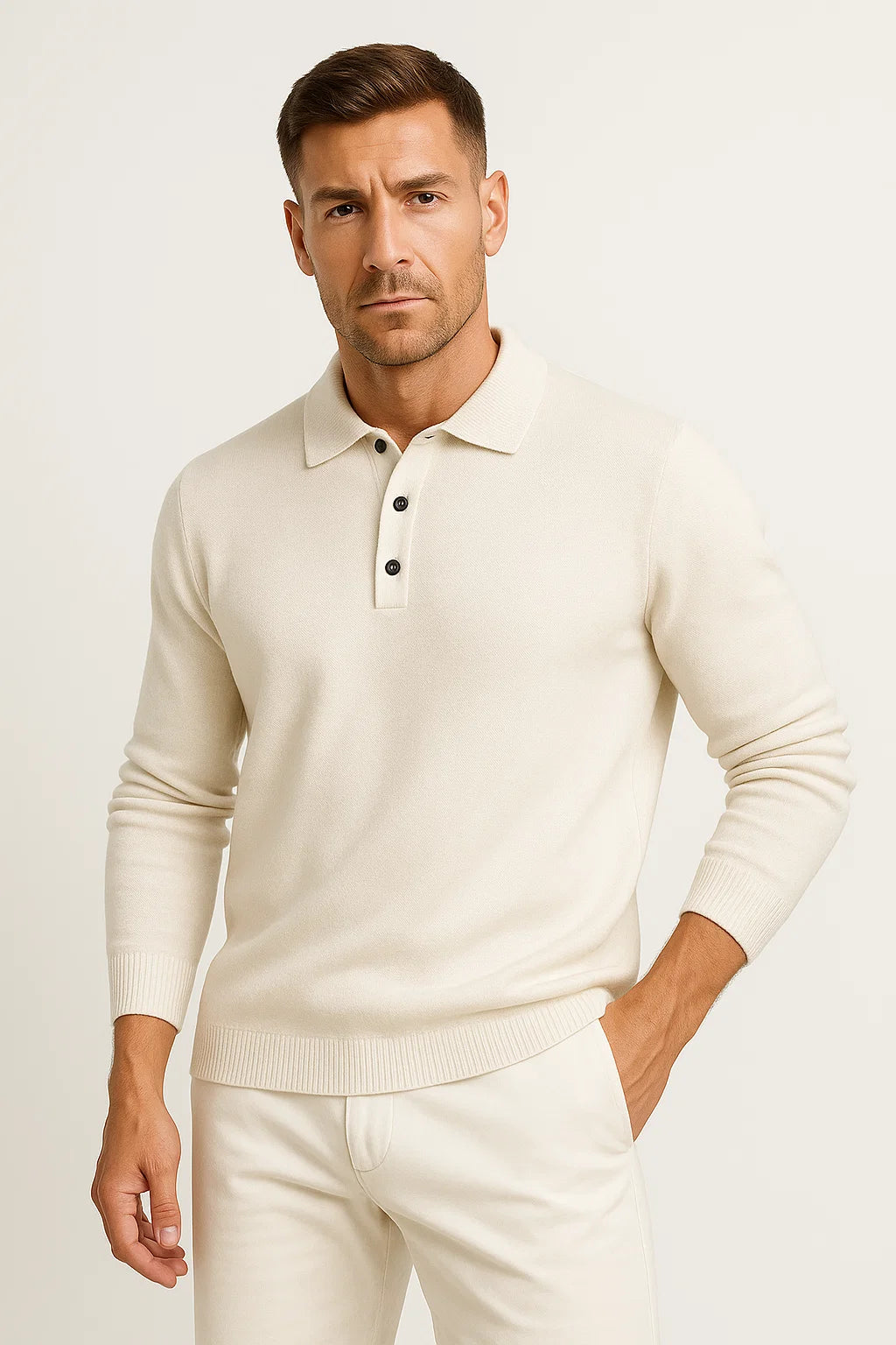 Mens Polo Sweater Merino Wool Long Sleeve Classic Knit 3