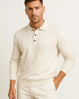 Mens Polo Sweater Merino Wool Long Sleeve Classic Knit 3