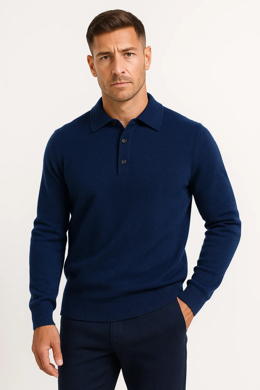 Mens Polo Sweater Merino Wool Long Sleeve Classic Knit 4