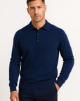 Mens Polo Sweater Merino Wool Long Sleeve Classic Knit 4