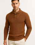 Mens Pullover Sweater Cream Soft Fabric High Neck Button Details Woven Knit 7