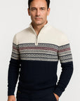 Mens Quarter-Zip Sweater Cotton Blend Fair Isle Pattern Athletic Fit 1