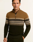 Mens Quarter-Zip Sweater Cotton Blend Fair Isle Pattern Athletic Fit 2