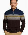 Mens Quarter-Zip Sweater Cotton Blend Fair Isle Pattern Athletic Fit 3