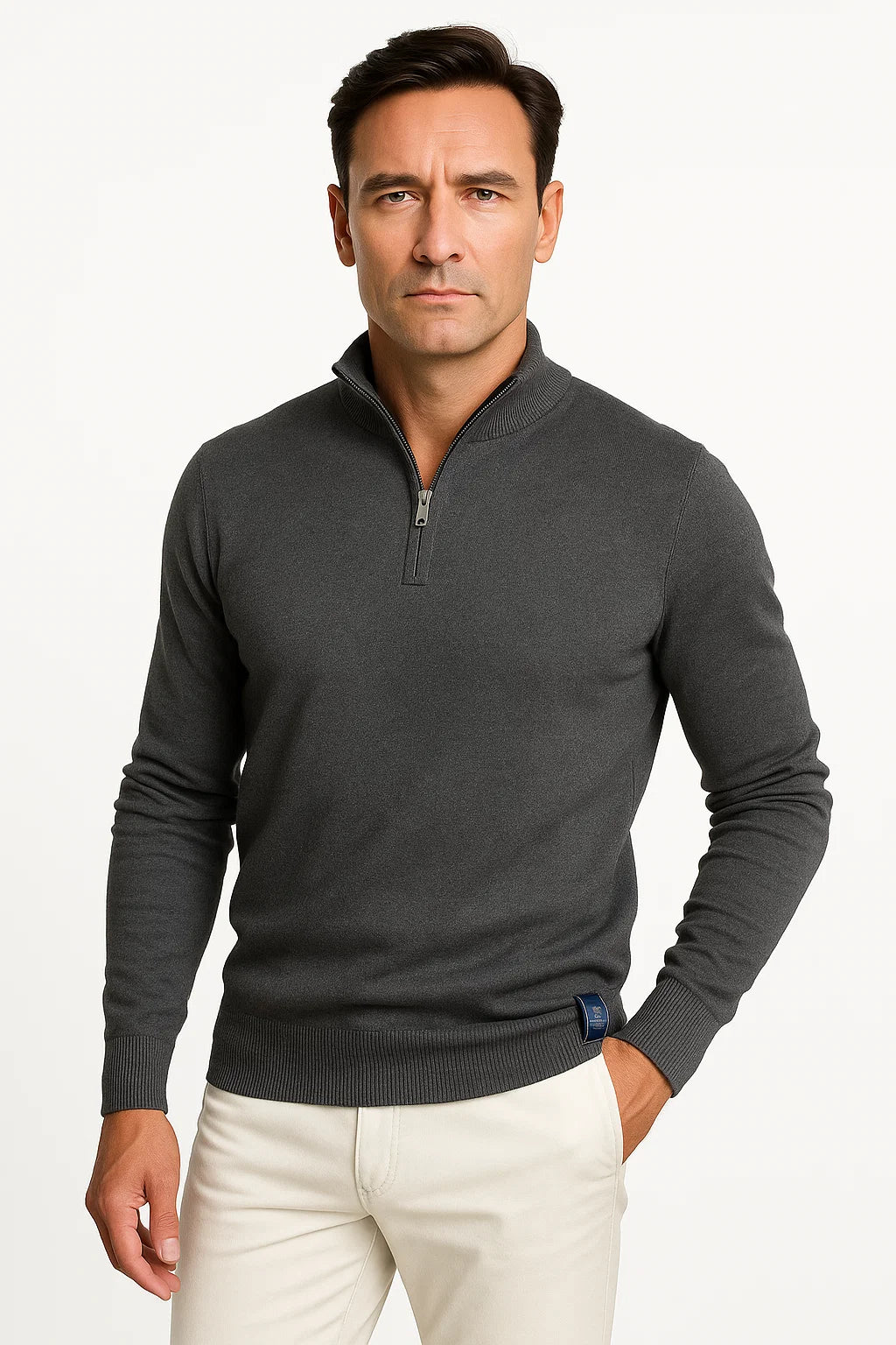 Men's Quarter Zip Sweater in Cotton Blend - Classic Fit, Minimalist Design for Smart Casual Wear 1