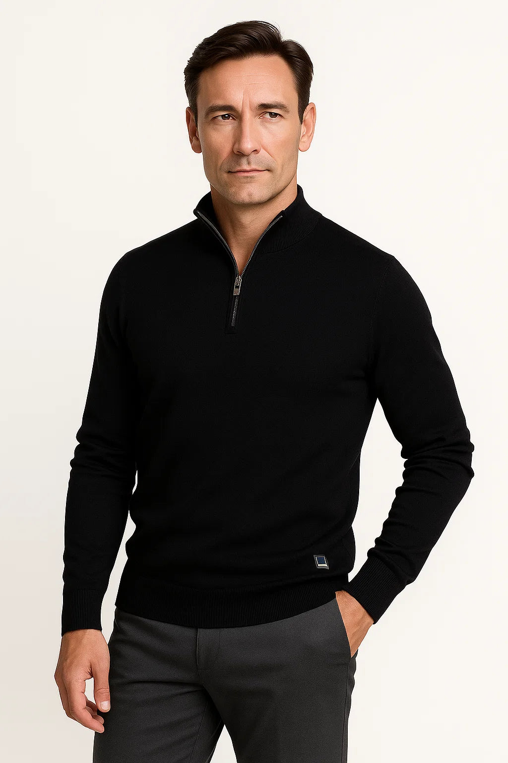 Men's Quarter Zip Sweater in Cotton Blend - Classic Fit, Minimalist Design for Smart Casual Wear 3