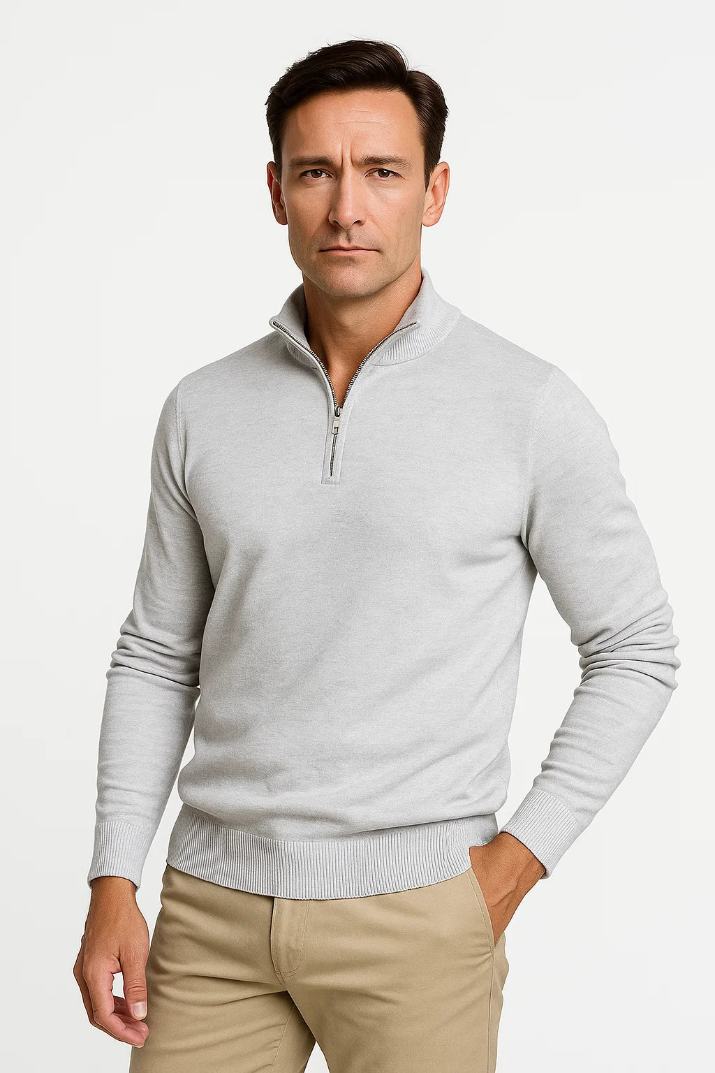 Men's Quarter Zip Sweater in Cotton Blend - Classic Fit, Minimalist Design for Smart Casual Wear 4