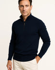 Men's Quarter Zip Sweater in Cotton Blend - Classic Fit, Minimalist Design for Smart Casual Wear 6