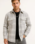 Mens Casual Shirt Cotton-Polyester Blend Long Sleeve Checkered Khaki 1