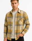 Mens Casual Shirt Cotton-Polyester Blend Long Sleeve Checkered Khaki 2