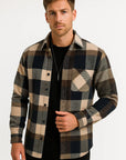 Mens Casual Shirt Cotton-Polyester Blend Long Sleeve Checkered Khaki 4