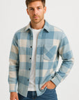 Mens Casual Shirt Cotton-Polyester Blend Long Sleeve Checkered Khaki 5