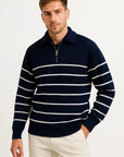 Mens Sweater Striped Lightweight Cotton Casual Quarter Zip Comfortable and Breathable 1