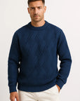 Mens Sweater Grey Knitted Pattern Soft Yarn Relaxed Fit Ribbed Round Neck 6