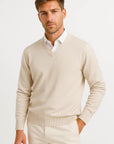 Mens Sweater Grey Wool-Polyester Blend V-Neck Lightweight Layering Ribbed Cuffs 1