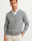 Mens Sweater Grey Wool-Polyester Blend V-Neck Lightweight Layering Ribbed Cuffs 6
