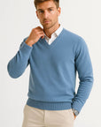 Mens Sweater Grey Wool-Polyester Blend V-Neck Lightweight Layering Ribbed Cuffs 7