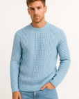 Mens Sweater Grey Wool Blend Slim Fit Cable Knit Casual Wear 3