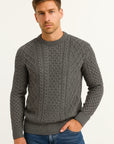 Mens Sweater Grey Wool Blend Slim Fit Cable Knit Casual Wear 4