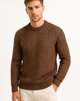 Mens Sweater Grey Wool Blend Slim Fit Cable Knit Casual Wear 5