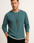 Mens Long Sleeve T-Shirt Stretchable Waffle Texture Crew Neck 5